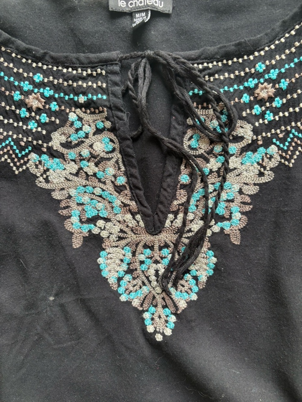 le chateau Black Mini Dress with Turquoise & Embroidery Size Medium - Picture 3 of 7